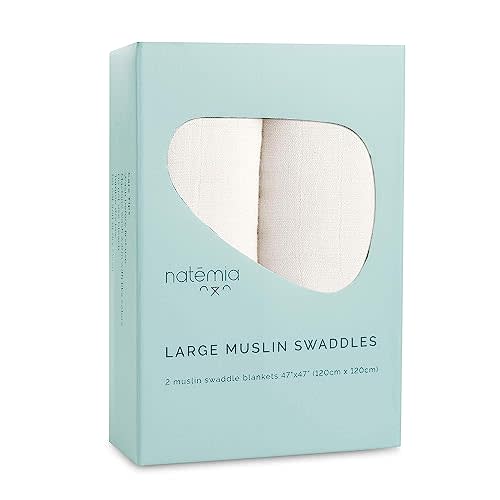 Natemia Baby Muslin Swaddle Blankets - Muslin Swaddle Blankets Boy and Girl, Swaddles for Newborn, Soft and Breathable Baby Girl Muslin Swaddle Blanket, Newborn Baby Essentials, 47" x 47", 2-Pack