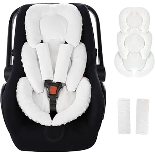 GFU Infant Car Seat Insert Head and Body Support, Reversible Newborn Insert for Carseat with Strap Pads, Soft Stroller Cushion Pillow Insert for Boys and Girls, Fits for Stroller, Swing,White