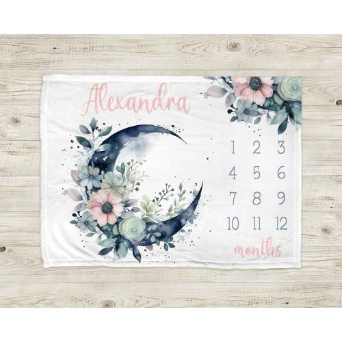 Moon and flowers milestone blanket