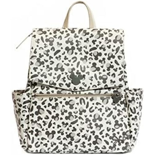 Freshly Picked Classic Mini II Diaper Bag Backpack, Wipeable Vegan Leather, 8 Pockets (Mickey Leopard)