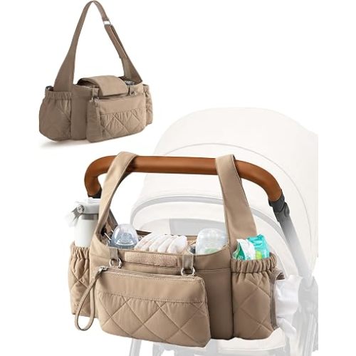 Marscamd Stroller Organizer with Dual Insulated Cup Holders, Camel