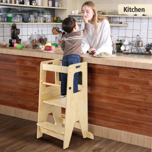 Toddler Standing Tower for Kids, 3-in-1 Kitchen Step Stool for Toddlers, Adjustable Anti-Drop Railing Safety Rail Design