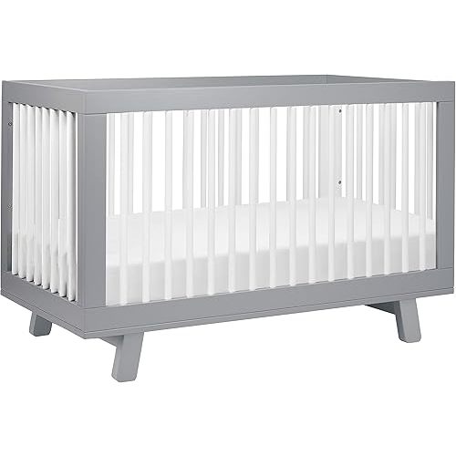 Babyletto Hudson 3-in-1 Convertible Crib with Toddler Bed Conversion Kit in Grey and White, Greenguard Gold Certified