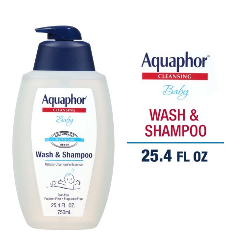 Aquaphor Baby Wash and Shampoo, Unscented Baby Shampoo and Wash, 25.4 Fl Oz Pump Bottle