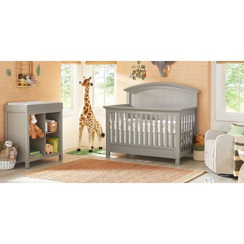 Cottage Colors 2 Pc Gray Bedroom Set With Crib, Bookcase With Changing Tray