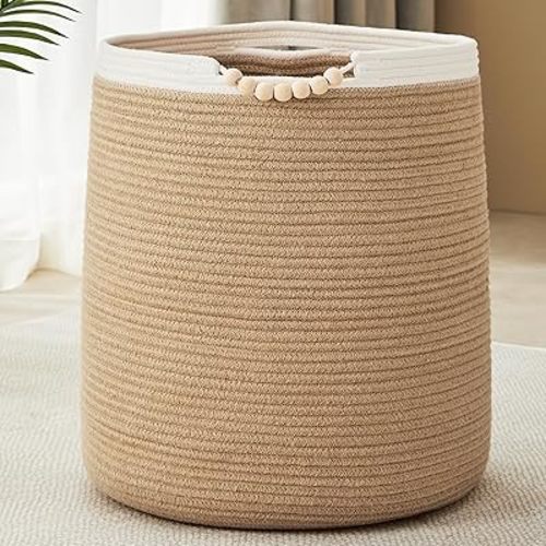 65L Jute Laundry Hamper Woven Laundry Basket Wicker Rope Clothes Hamper Blanket Basket in Living Room Bedroom Large