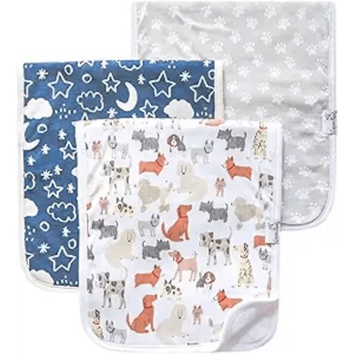 Copper Pearl Premium Baby Burp Cloths - 3-Pack Large Cotton Burp Cloths, Extra Soft Spit Up Rags with 3 Absorbent Layers, Perfect for Baby Boy and Baby Girl Gifts (21" x 10" Size, Rufus Set)