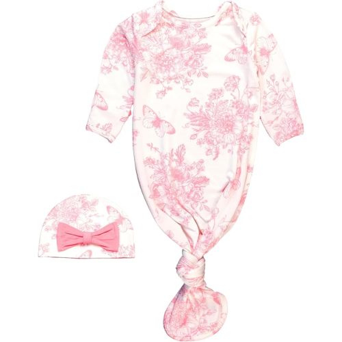 RuffleButts Newborn Baby Girls Ruffle Knotted Sleep Gown & Hat Set