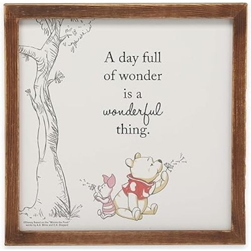 Disney Winnie the Pooh Day Full of Wonder Framed Wood Wall Decor - Classic Winnie the Pooh Picture For Nursery or Playroom
