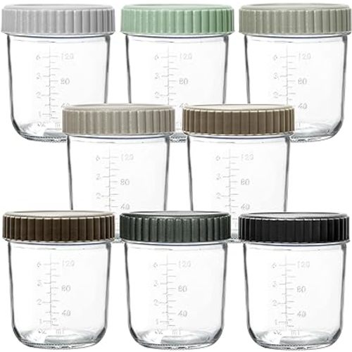 Youngever Glass Baby Food Storage, 6 Ounce Baby Food Glass Containers with Airtight Lids, Glass Jars with Lids (8 Urban Colors)