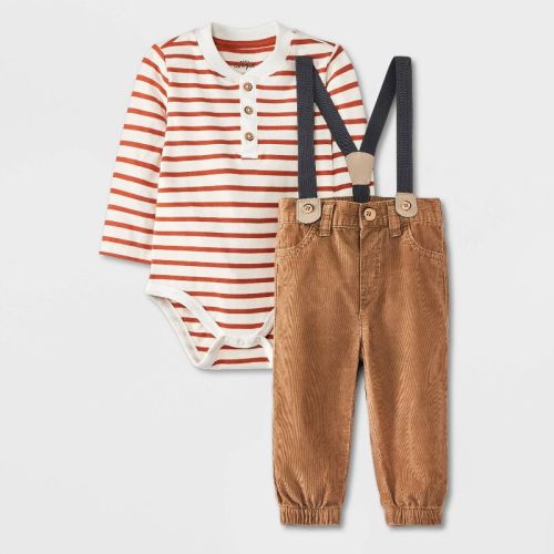 Baby Boys' Suspender Top & Bottom Set - Cat & Jack™ Cream 0-3m