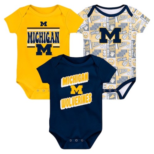 Michigan Wolverines Newborn Sunday Comics 3-Pack Bodysuit Set - Navy