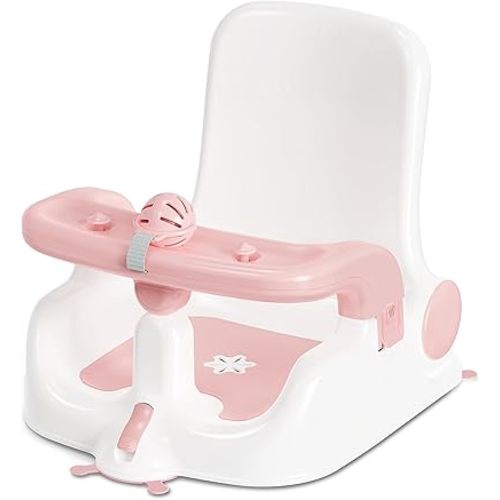 Baby Bath Seat with Sitting & Lying 2 Modes, 3-Speed Adjustment, Powerful Suction Cups, Infant Bathtub Chair with Washable Pillow, Folding and Hanging(Light Pink)