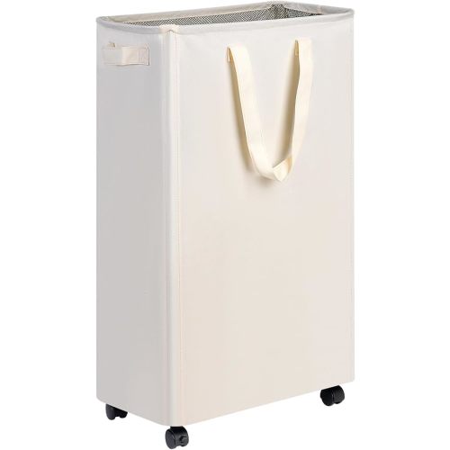 Slim Laundry Hamper with Wheels, Rolling Laundry Basket for Clothes, Small Laundry Basket for Bedroom, Dorm and Laundry Room, 75L (19.8 Gallons) White