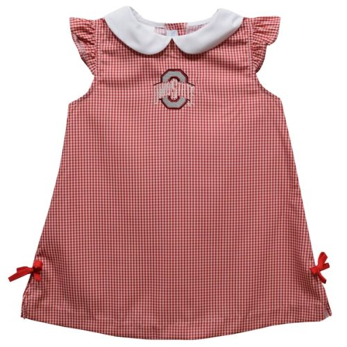 Ohio State Buckeyes Vive La Fete Infant Girls Mini Check Pattern A-Line Dress - Scarlet (12 Months)