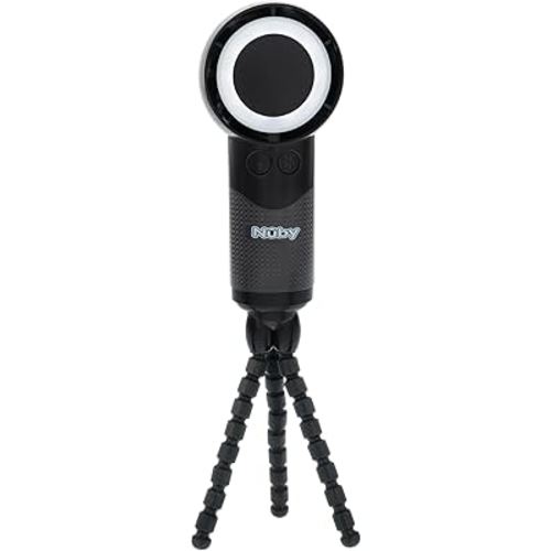 Nuby Turbo Stroller Fan, USB-C Rechargeable Baby Fan with Flexible Tripod Legs, 5 Speeds & 3 LED Lights, Portable Adjustable for Strollers, Car Seats & On-the-Go Cooling, Black/White