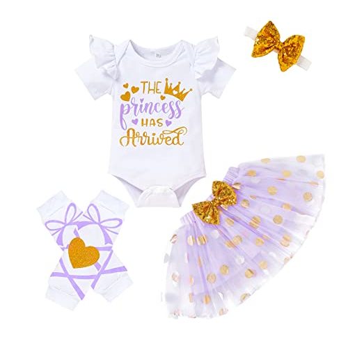 Newborn Baby Girl Outfits Infant Letter Print Romper+Tutu Skirt+Headband+Legging Warmer Coming Home Clothes Set