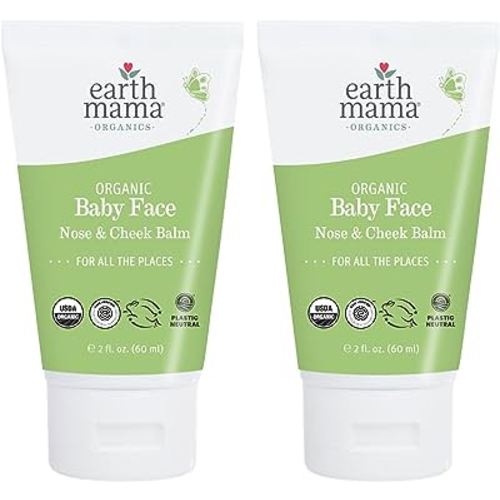 Earth Mama Organic Baby Face Nose & Cheek Balm | Moisturizer with Calendula Oil for Dry Skin Care, Natural Petroleum Jelly Alternative (2-Fluid Ounce, 2-Pack)