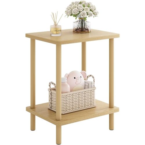 Fixwal Side Table, Small Side Table Living Room, Wood End Table, Nightstand Bedside Table, Natural (No-Tool Assembly)