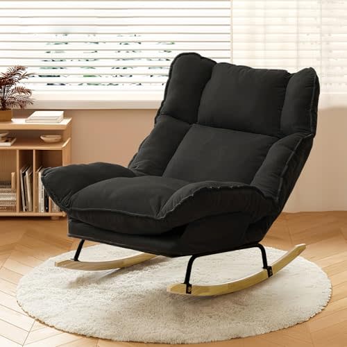 Rocking Chair with Adjustable High Backrest, Extra-Wide Upholstered Glider Rocker, Comfy Corduroy Accent Chair for Living Room Bedroom