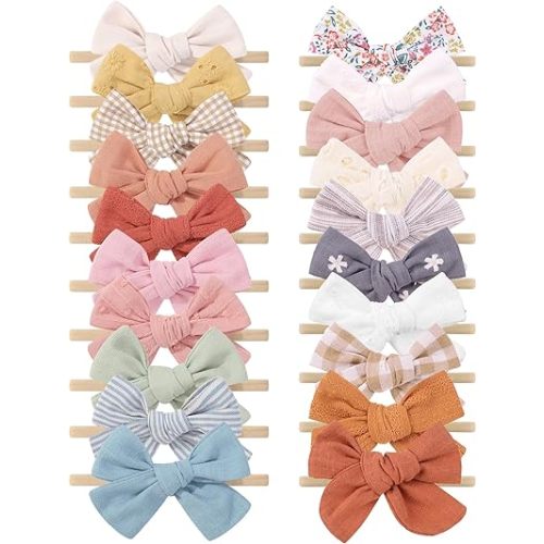 doboi 20PCS Baby Girls Headbands Thin Hair Bows Nylon Linen Hairbands
