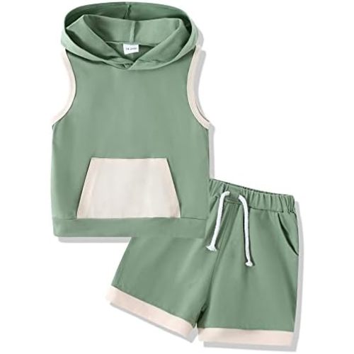 SANMIO Toddler Boy Clothes Summer Outfits Hoodie Sleeveless Tank Tops and Shorts Set with Pockets 2 Piece Clothing Set