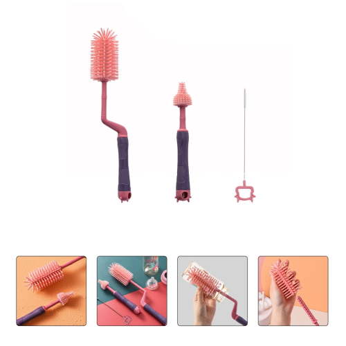 CIMAXIC Baby Bottle Cleaning Tools Pink TPE PP 3-Piece Set 13X1X1In