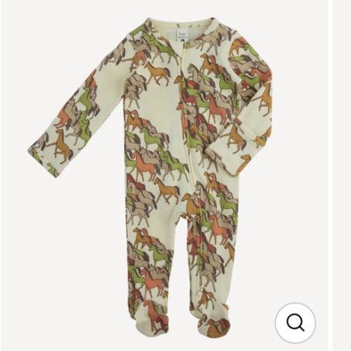 long sleeve two way zipper footie | horse party | organic cotton interlock