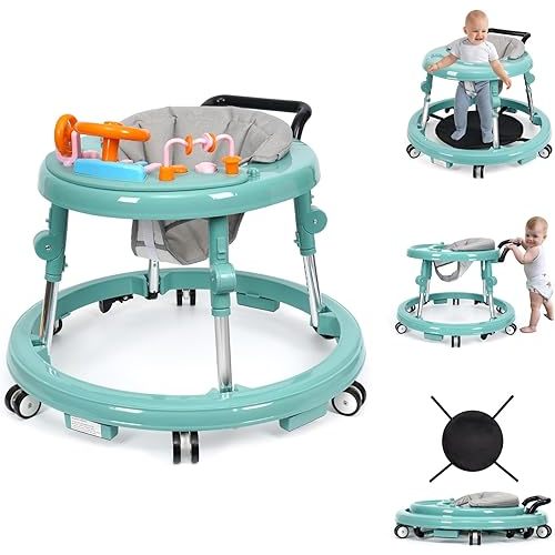 Music and Lights Baby Walker Foldable with 9 Adjustable Heights, Baby Walker with Wheels Portable, Infant Toddler Walker for Baby Boy Girls 6-18 Months
