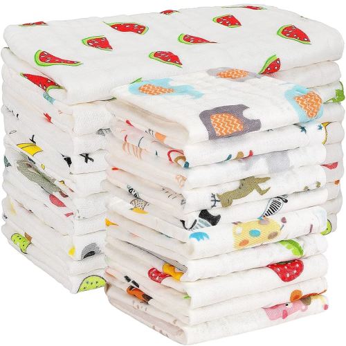 Kenning 20 Pack Muslin Baby Burp Cloths Large 20 x 10 Inches and 10 x 10 Inch Cotton Baby Burp Rags Cute Towel and Washcloths Face Towels 6 Layers Absorbent for Infant Shower, 20 Styles