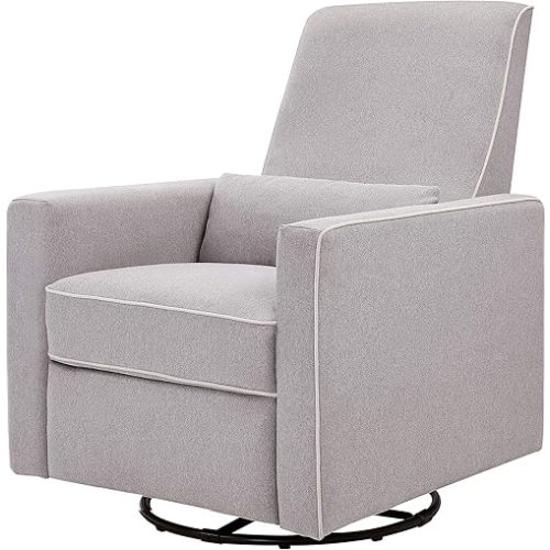 DaVinci Piper Upholstered Recliner and Swivel Glider in Grey with Cream Piping, Greenguard Gold & CertiPUR-US Certified