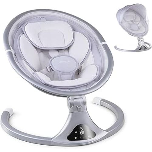 LAREX Baby Swing to Toddler Electric Infant Swing Portable for Newborn Boy Girl, 5 Sway Speeds with Remote Control, 12 Preset Melodies and Bluetooth, 0-6 Months Max 20 Lbs (2024 Model-Sliver)