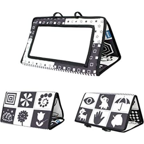 KAKIBLIN Baby Mirror Toys Black and White High Contrast Toys for Toddlers Safe Sensory Teether Toys for Infants Activity Montessori Newborn Toys for 0-6 Months Baby, Black and White