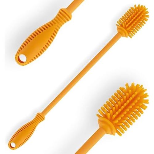 Silicone Bottle Cleaning Brush with Long Handle,12.5" Water Bottle Cleaner for Baby Bottles, Hydro Flask, Sports Bottle, Vase, Glassware, Perfect for Smaller Diameter Bottle Openings (One Pack)