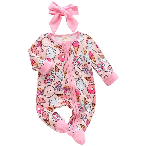 CIYCUIT Baby Girls Donuts Cactus Footies Pajamas Newborn Zip Up Onesie Sleeper