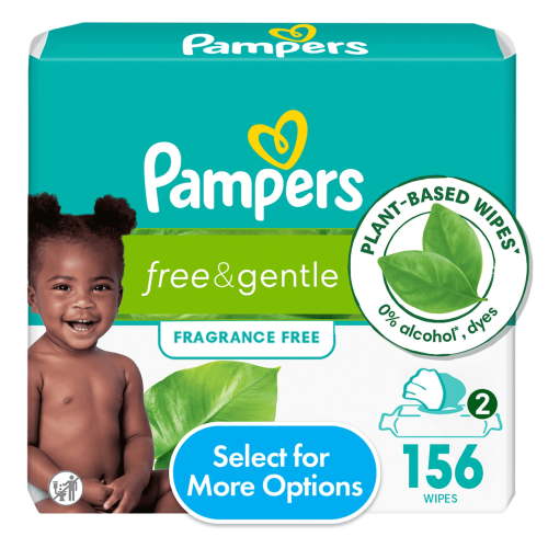 Pampers Free & Gentle Baby Wipes Unscented, 2-Pack 126 Wipes (Select for More Options)