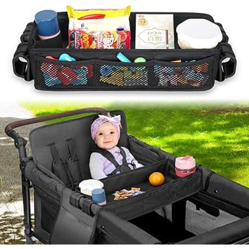 AROUY Stroller Snack Tray Attachment - Universal Stroller Snack Tray for Wonderfold Wagon W4 Accessories - Snack Tray for Kids - Easy to Clean Stroller Wagon Snack Tray with Cup Holder (L (W4 Model))