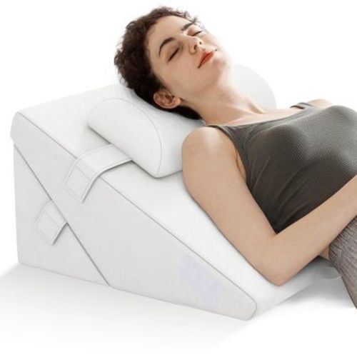 Tangkula 3 PCS Bed Wedge Pillow Set Adjustable Incline Pillow w/ Air Memory Foam Off-white