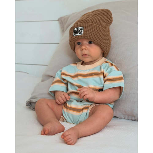 Little Surfer Dude Blue and Brown Stripe Bubble Romper