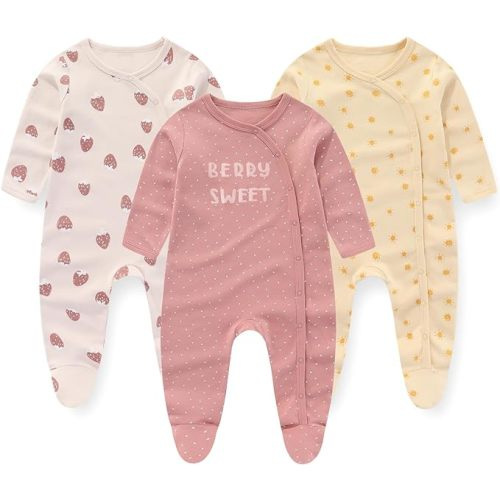 JELYLOVE Unisex Baby Boy Girl Footies Rompers Cotton Long Sleeve 3 Pack Infant Jumpsuits 0-12Months Babies' Outfits - 3-6months - Color 02