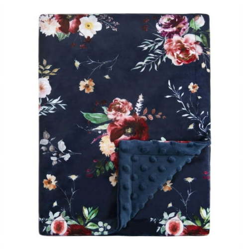Baby Blanket for Girls Super Soft Double Layer Minky with Dotted Backing Dark Blue Blanket with Beauty Floral Printed 30 x 40 Inch(75x100cm)