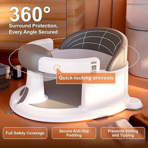 Baby Bath Seat for Babies: Non-Slip Infant Bathtub Chair with Suction Cups, Safe & Comfortable Baby Bath Support, Ideal for Sitting Up, Easy to Clean, Stable Design, Grey (6-24 Months)