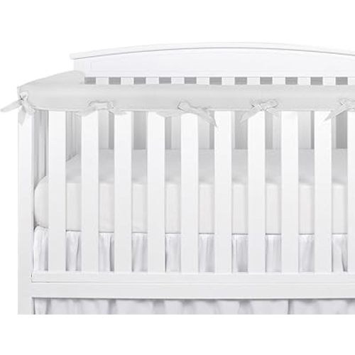 3PCS Crib Rail Covers Sets for Teething, Soft Mesh Crib Liner,Mesh Teething Edge & Corner Guard Coverage Straps (Gray)