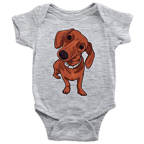 Migsrater Dachshund Dog Baby Romper Cotton Unisex Bodysuit, Funny Gift for Cute Dog Lovers Heather Grey