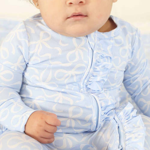 Blue-tiful Bows Ruffle Zipper Footie