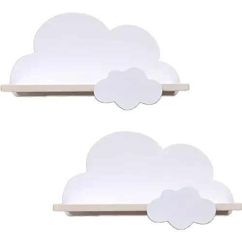2Pcs Cloud Shelves for Children’s Nursery Or Bedroom,Kids Nursery Room Shelves,Floating Bedroom Baby Book Shelf Storage Shelf, Cloud Floating Wooden Shelf Wall Decoration,White