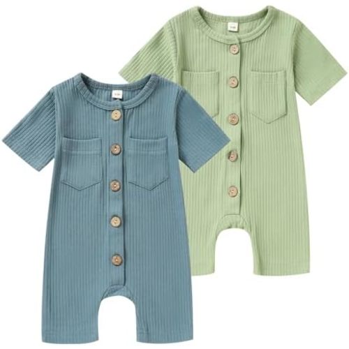 Newborn Baby Boy Girl Clothes 2 Pack Solid Romper Short Sleeve One-Piece Jumpsuits Outfits Sets