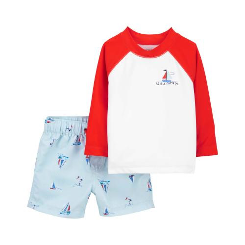 Baby 2-Piece Sailboat Rashguard Set - 6M - Style,Red/White/Blue