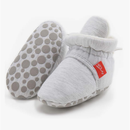 HsdsBebe Unisex Newborn Baby Cotton Booties Non-Slip Sole for Toddler Boys Girls Infant Winter Warm Fleece Cozy Socks Shoes