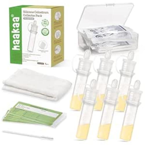 haakaa Colostrum Collector Kit Breast Milk Collector with Cotton Cloth Wipe and Storage Case, Ready-to-Use, Reusable, 4ml/6pcs